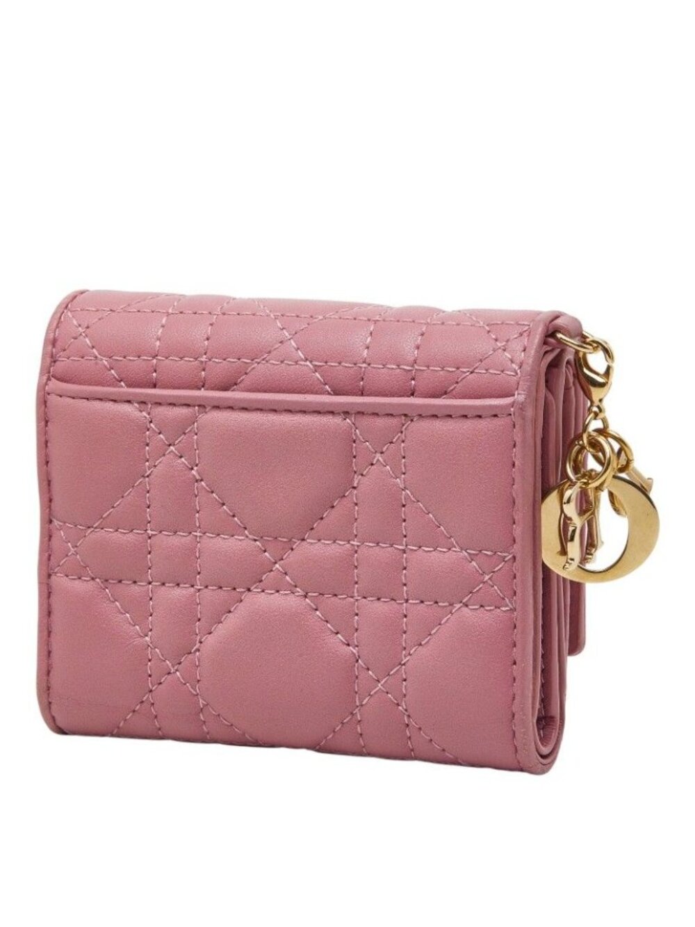 Dior Compact Wallet Cannage Stitch Trifold Pink Leather 1 - Picture 2 of 10